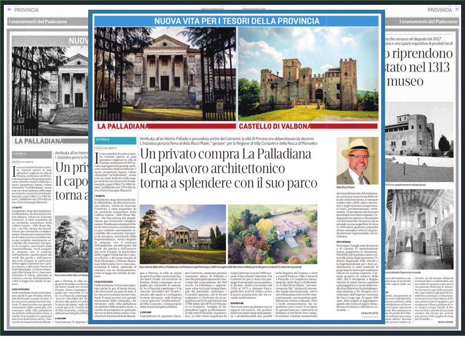 Villa La Palladiana a Presina – Piazzola sul Brenta (PD) – articolo tratto da IL MATTINO di Padova del 27/03/2022