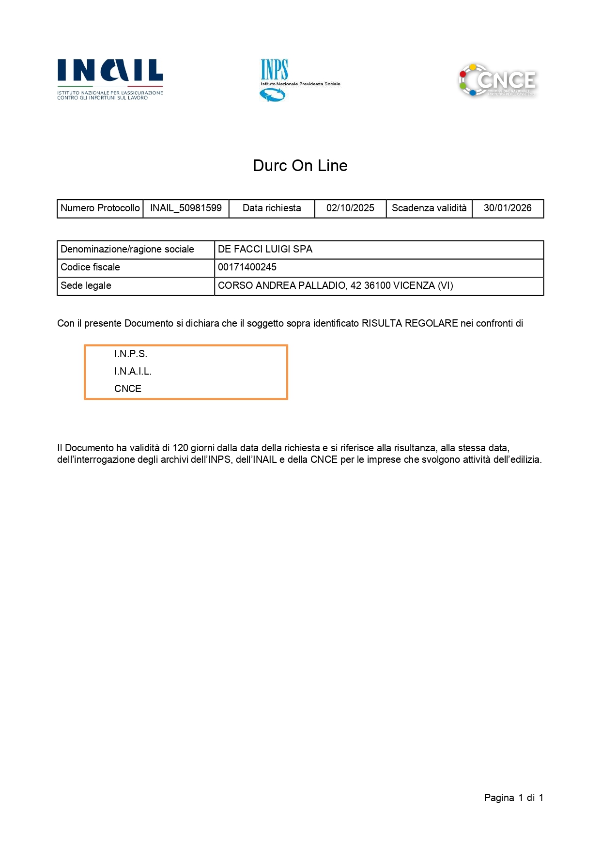 Durc De Facci Luigi Spa del 02.10.2025 scad. 30.01.2026 (1)_page-0001